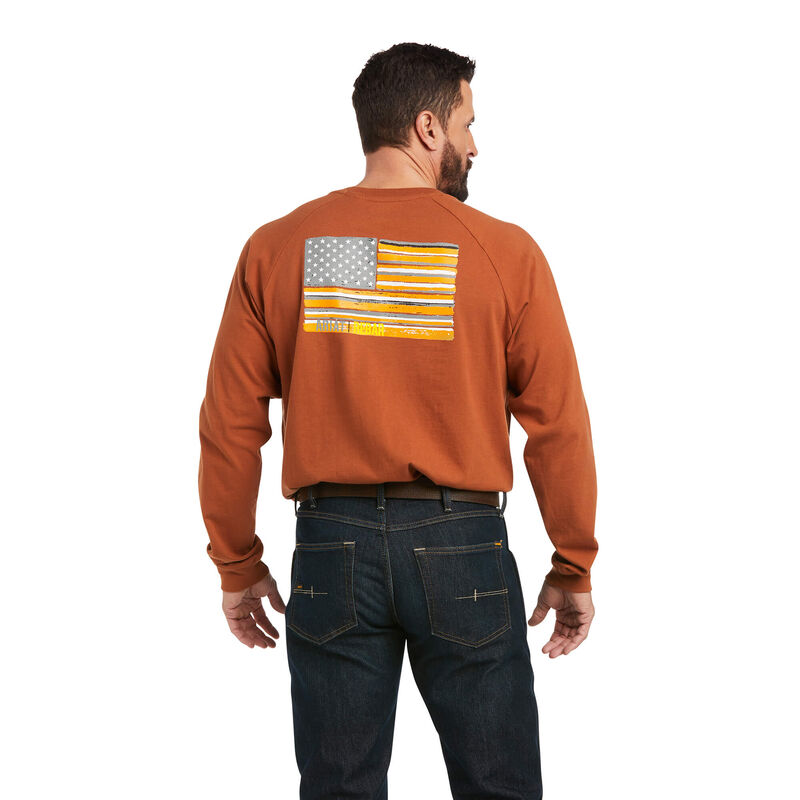 Ariat T-Shirts Herren - Rebar Cottonstrong Brand Flag Braun ( ZJPOR-9105 )